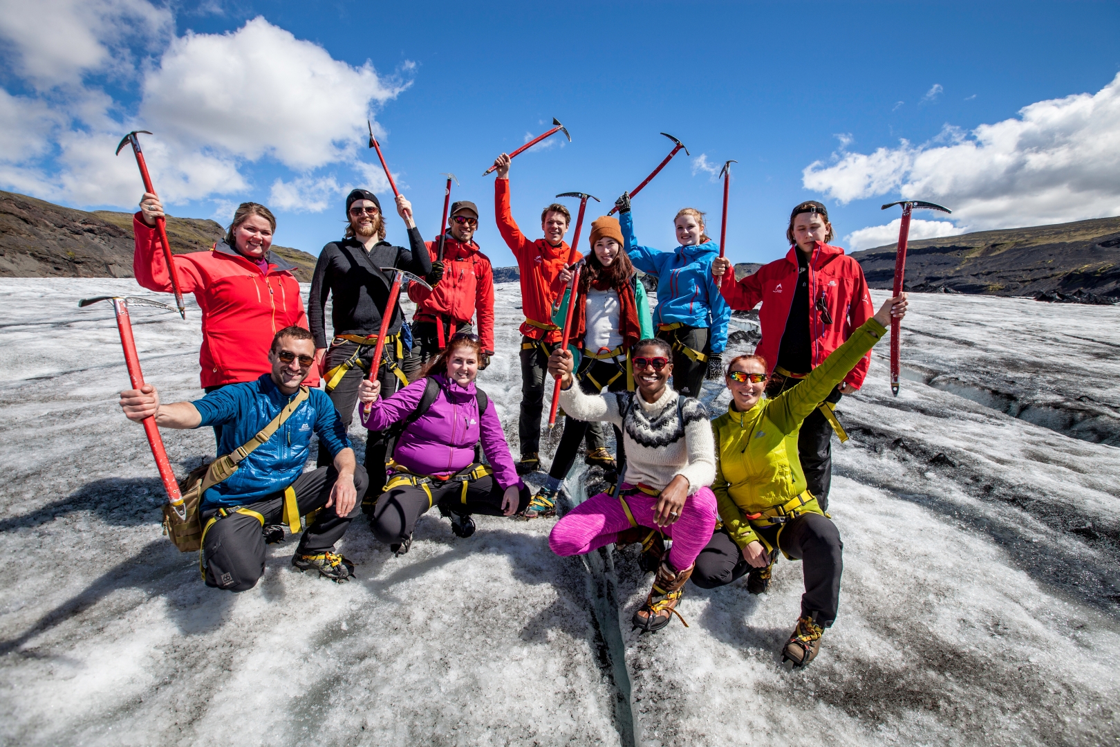 Happy people on the glacier