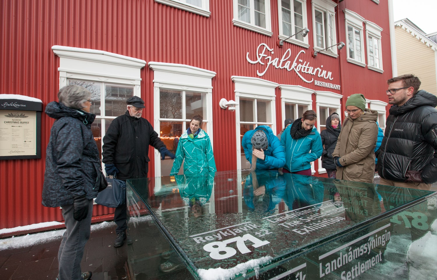 In front of the settlement exhibition
