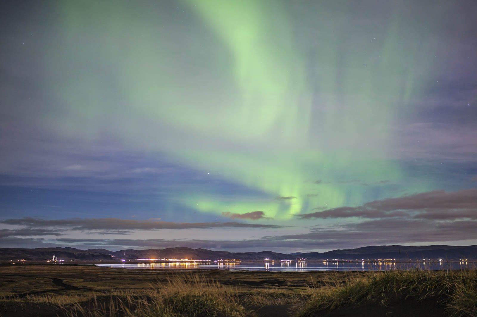 Nothern lights above Hveragerði village