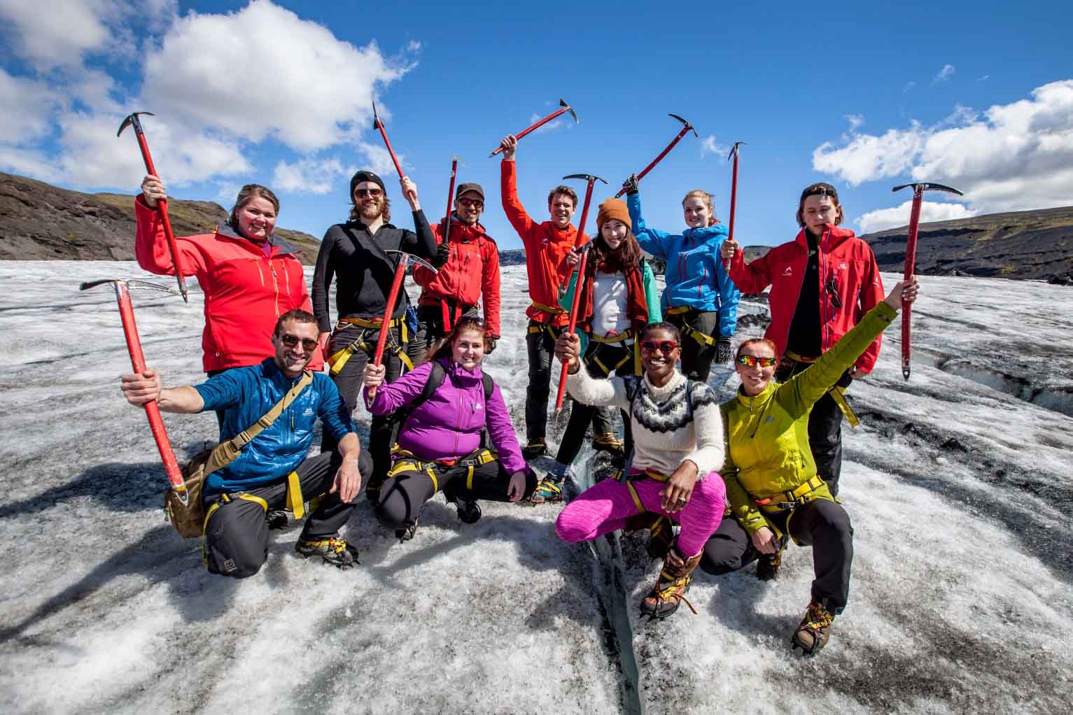 Happy people on the glacier