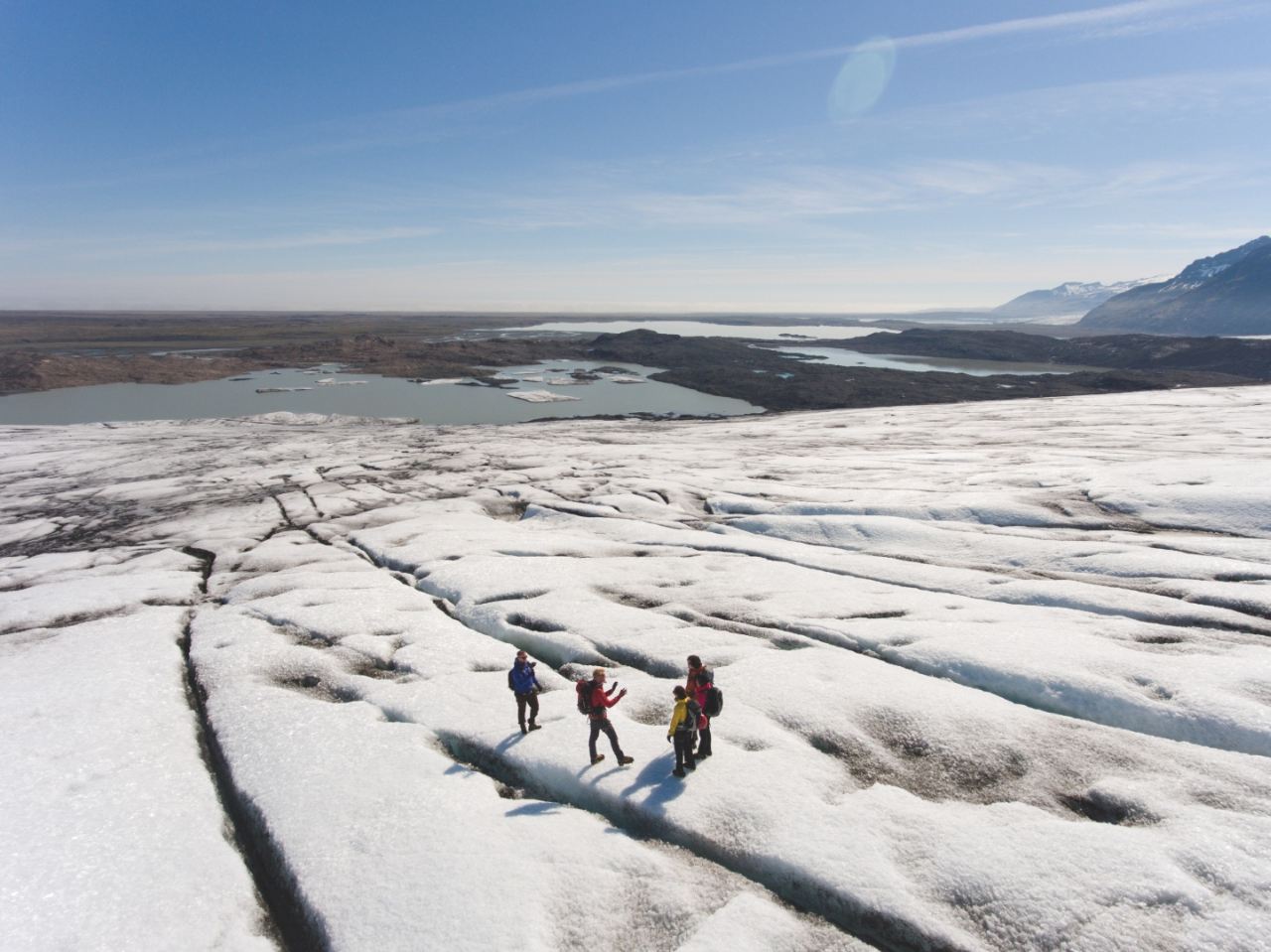 Glacier lagoons form in front of the terminus