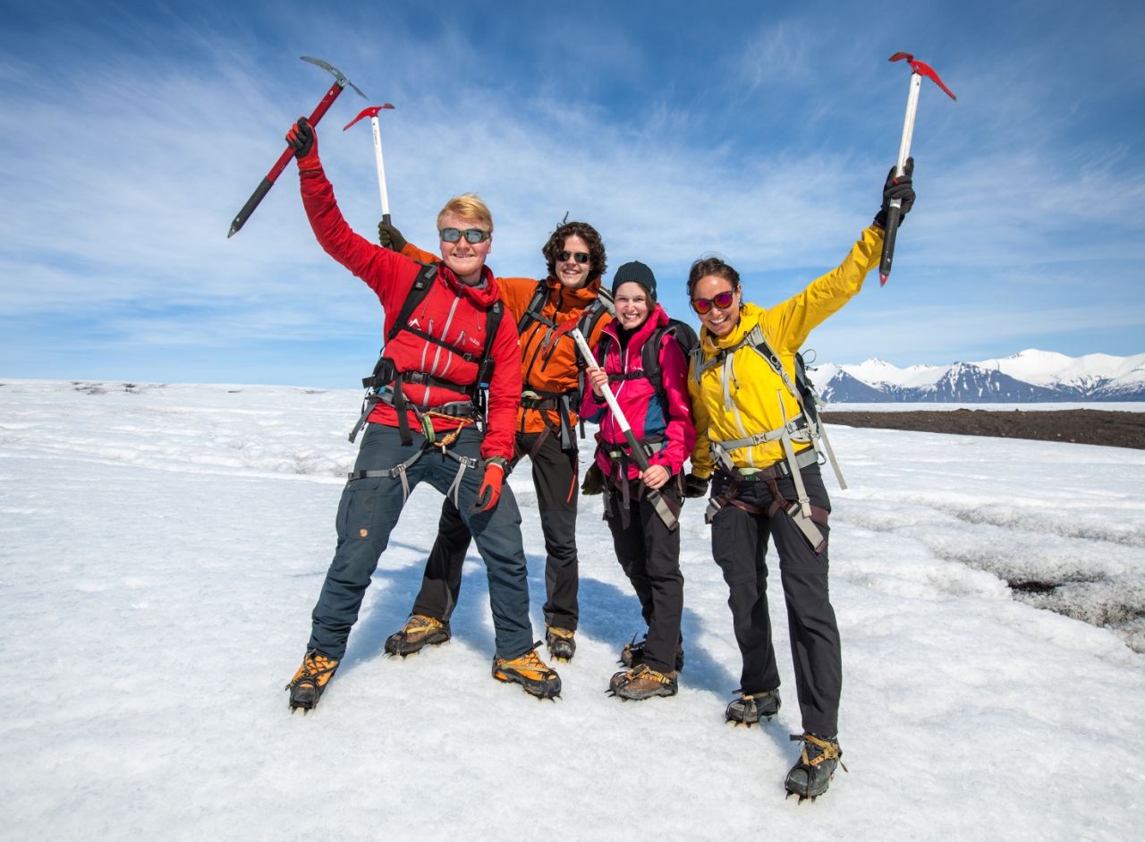 Happy people on the glacier