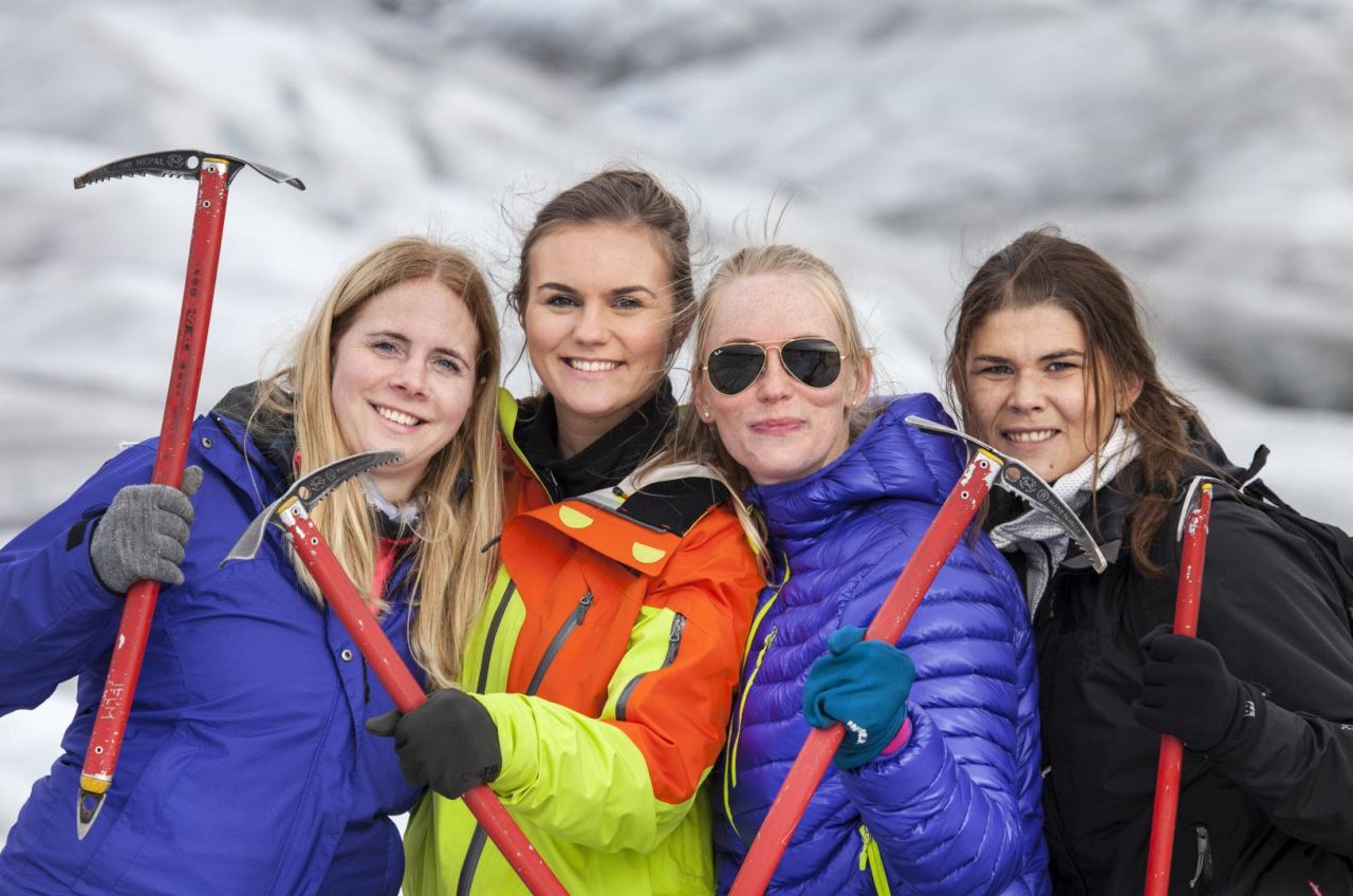 Happy girls on the glacier