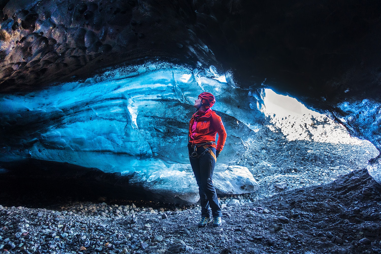 The ice looks very blue inside